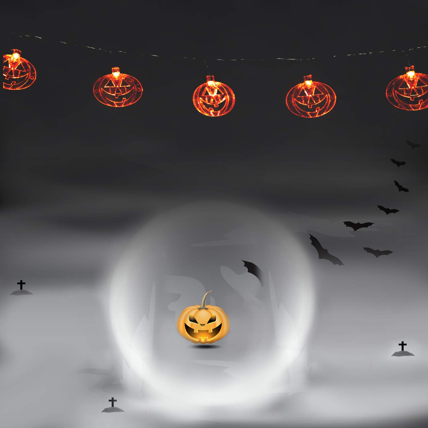 Halloween String Lights - Ghost, Spider, Bat & Pumpkin LED Fairy Lights for Indoor/Outdoor Decor - Warm White Halloween Party Decorations, Yard & Home Decoration