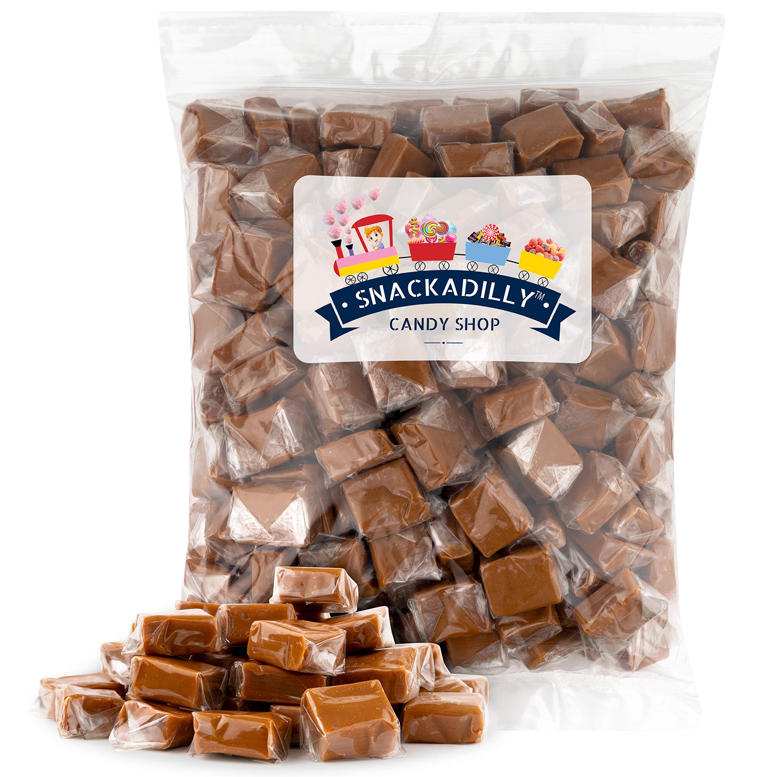 Delicious Vanilla Milk Caramel Squares Candy - 3lb Bulk Bag by Snackadilly | Soft & Chewy Caramel Treats for Parties, Gifts & Dessert Toppings