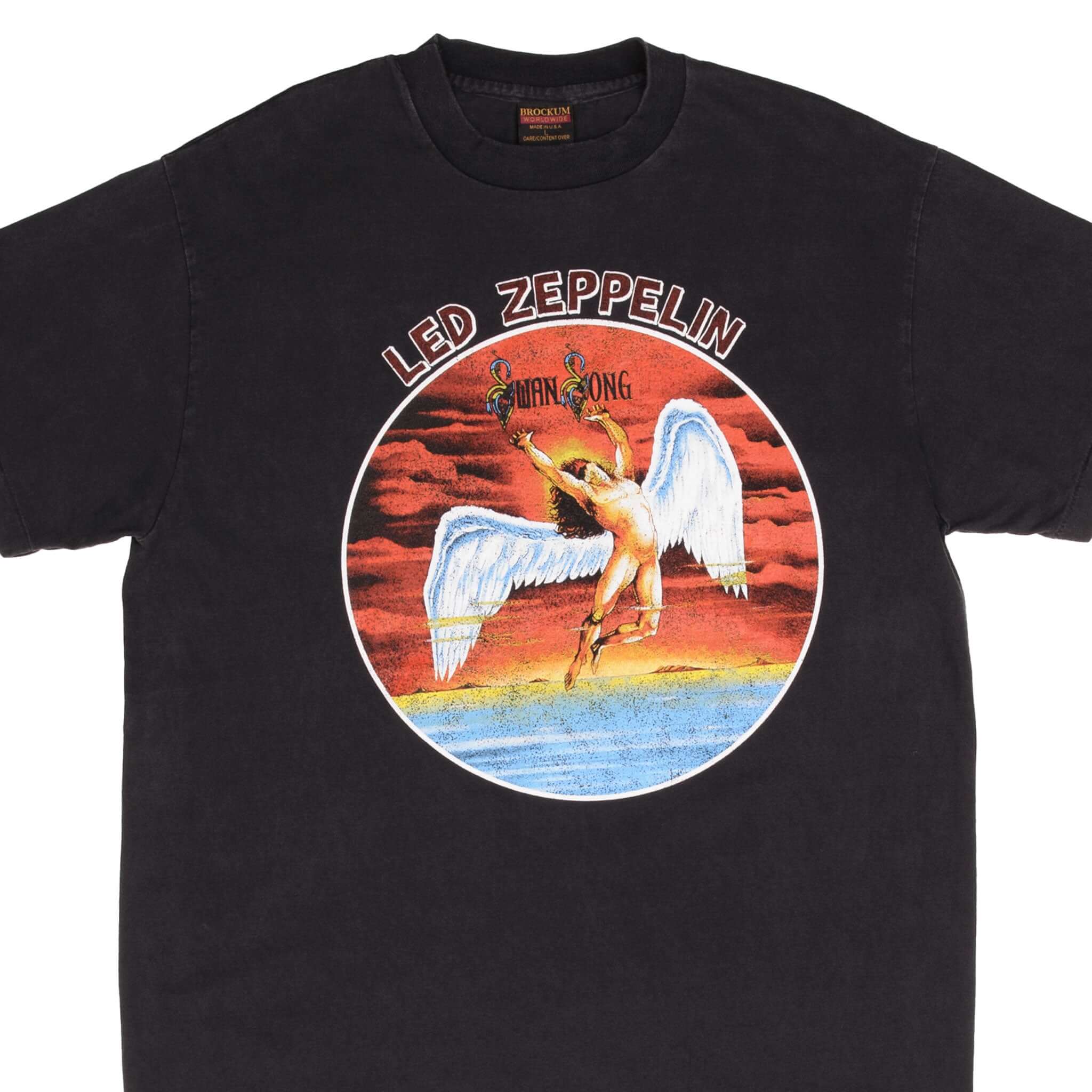 Vintage Led Zeppelin Swan Song Logo T-Shirt - Large Size, 100% Cotton, Made in USA - Perfect for Concerts, Music Festivals & Rock Fans