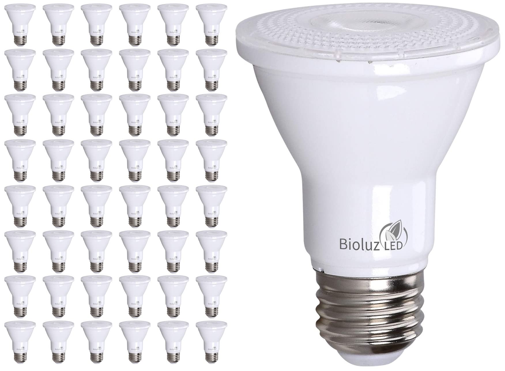 Bioluz LED PAR20 Bulbs 5000K Daylight 90 CRI - 5.5W Equivalent to 75W Dimmable LED Light Bulbs - 500 Lumens, UL Listed, Title 20 Compliant - 48 Pack for Home, Office & Commercial Lighting - Energy Saving Replacement for Incandescent Bulbs