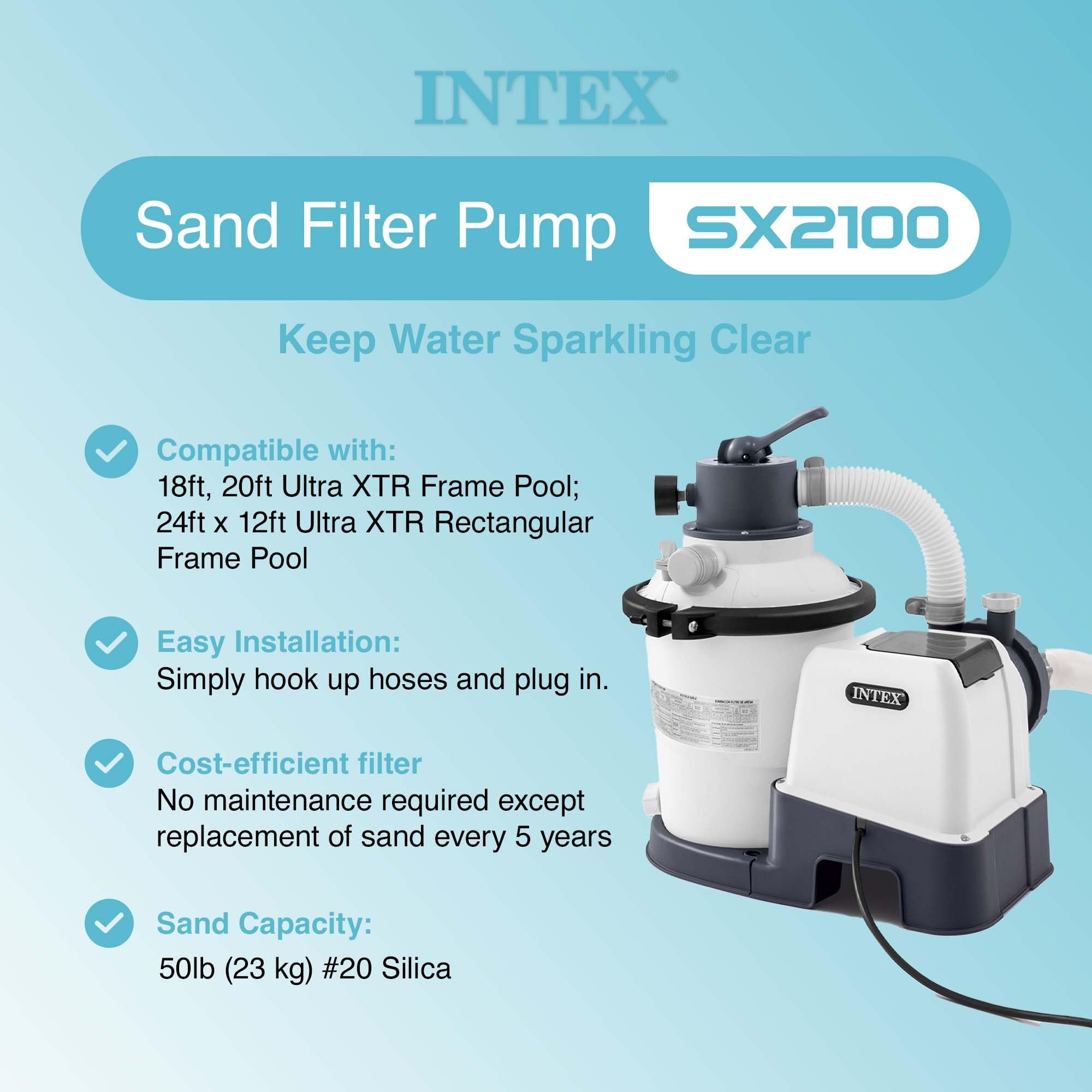 Intex 2100 GPH Above Ground Pool Sand Filter Pump with Deluxe Maintenance Kit & 24Hr Timer - Perfect for Backyard Swimming Pools, Summer Water Fun & Easy Pool Cleaning