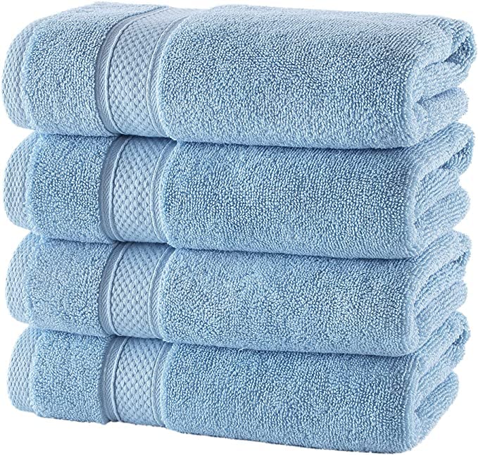 Premium NOVA Luxury Linen Turkish Towel Set - 4 Piece Hotel Quality Bath Towels & Washcloths for Spa, Beach & Bathroom (Sky Blue) - Soft, Absorbent & Quick-Drying