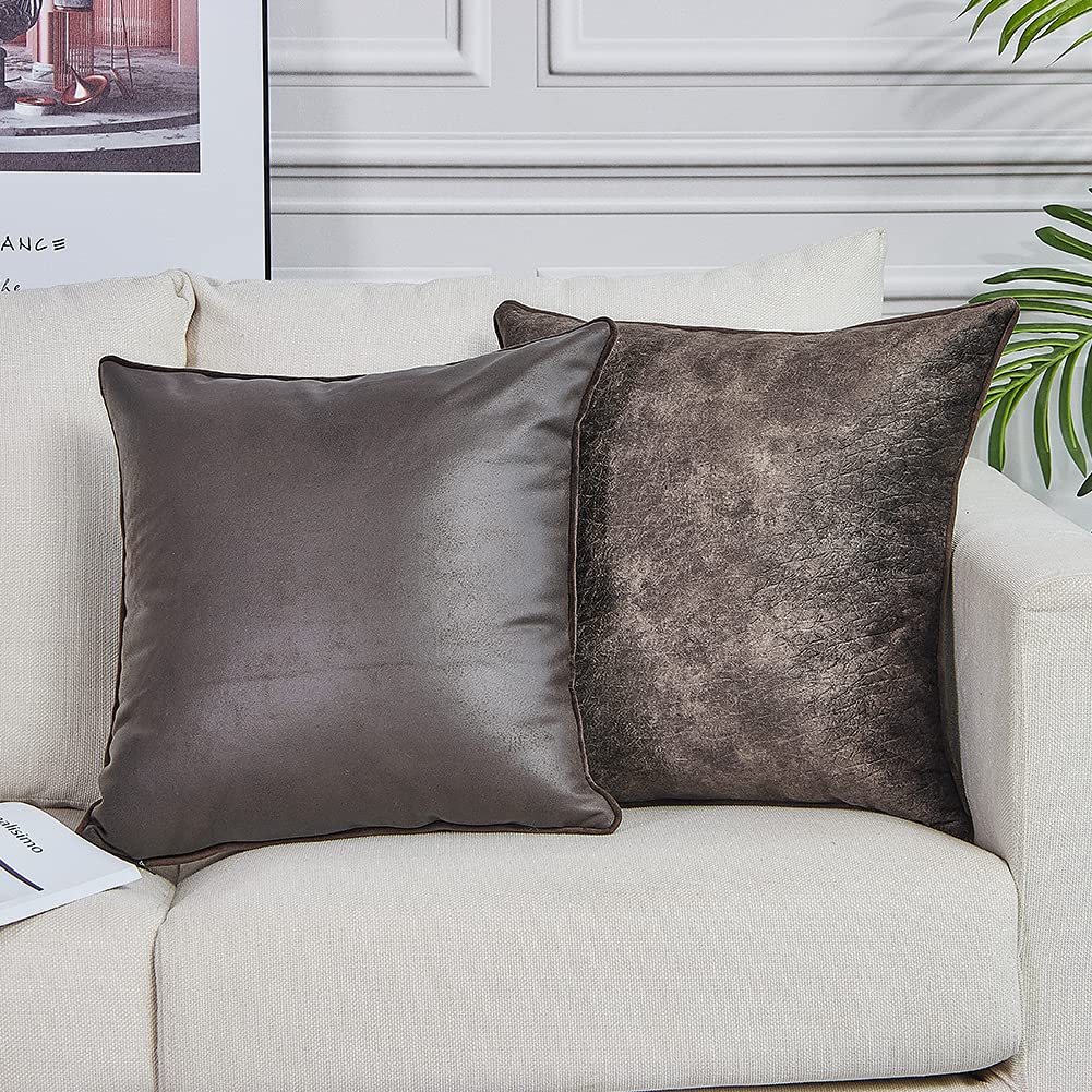 Luxury Faux Leather Velvet Throw Pillow Covers - Set of 2, Square Decorative Cushion Covers for Sofa, Couch & Bed - Perfect for Home Decor, Living Room & Bedroom Accents