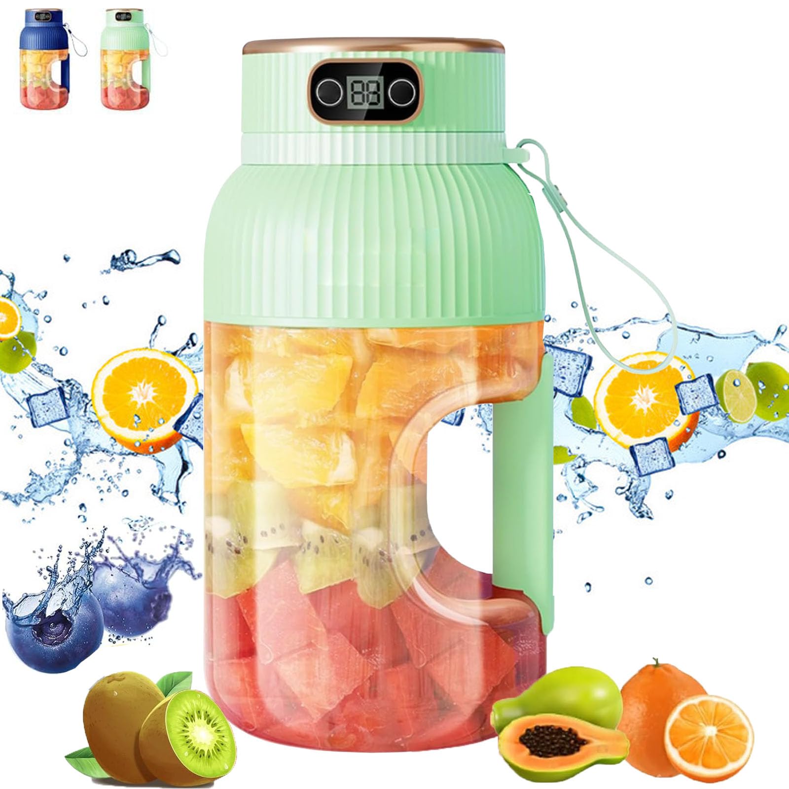 Portable Juicer Cup Blender with Digital Display - Multifunctional Travel Blender for Smoothies, Shakes & Juices - Perfect for Gym, Office & Outdoor (Green)