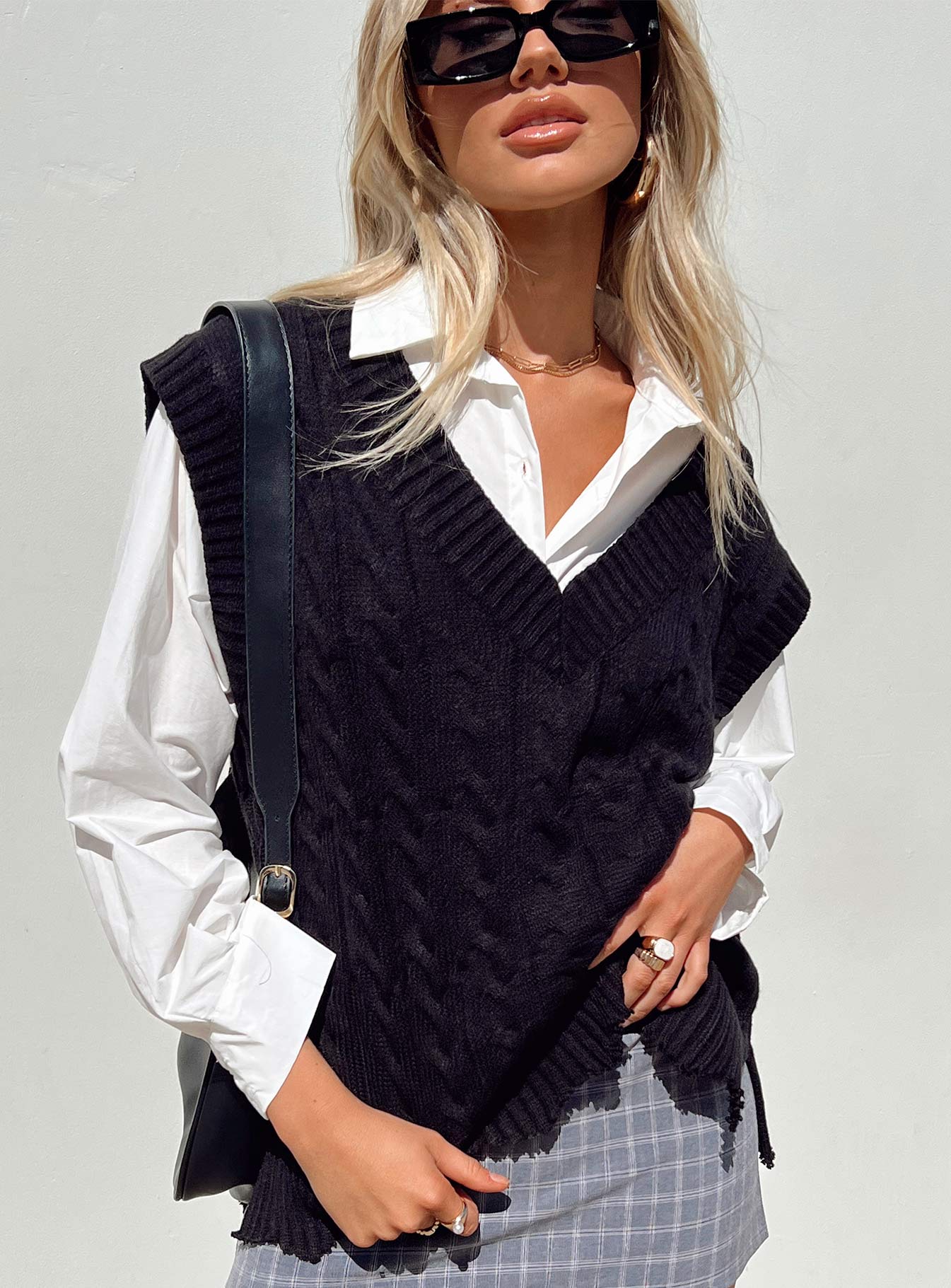 Antonia Black Sweater Vest for Women - Cozy Knit Cardigan for Fall & Winter Layering - Perfect for Office, Casual Outfits, and Date Nights