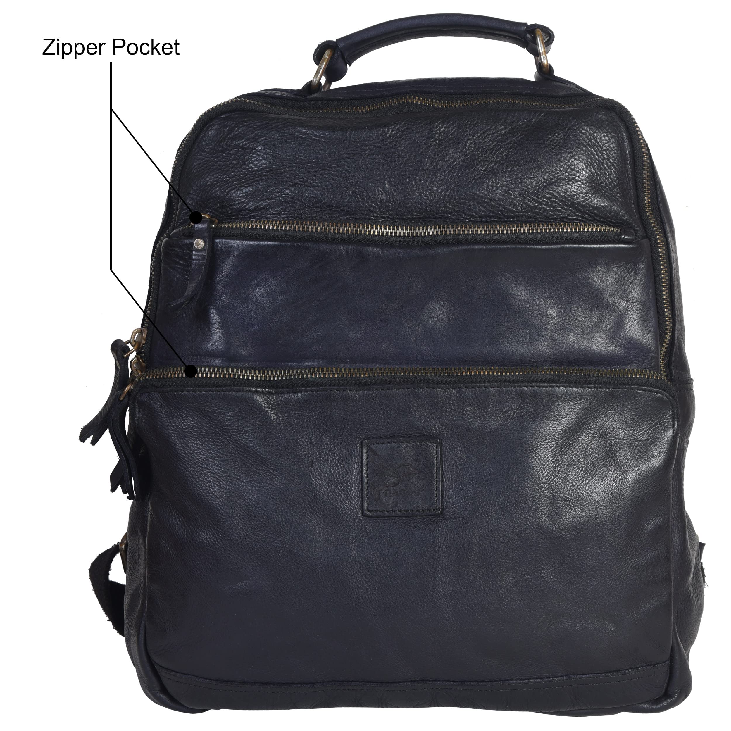 Premium Unisex Leather Casual Backpack - Durable College & School Bag with Adjustable Shoulder Strap for Men & Women (Navy Blue) - Perfect for Work, Travel & Everyday Use