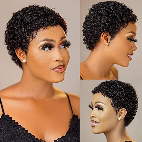 QITAQOTA Short Curly Pixie Cut Wig for Black Women - Human Hair Afro Wig for Everyday Wear & Cosplay