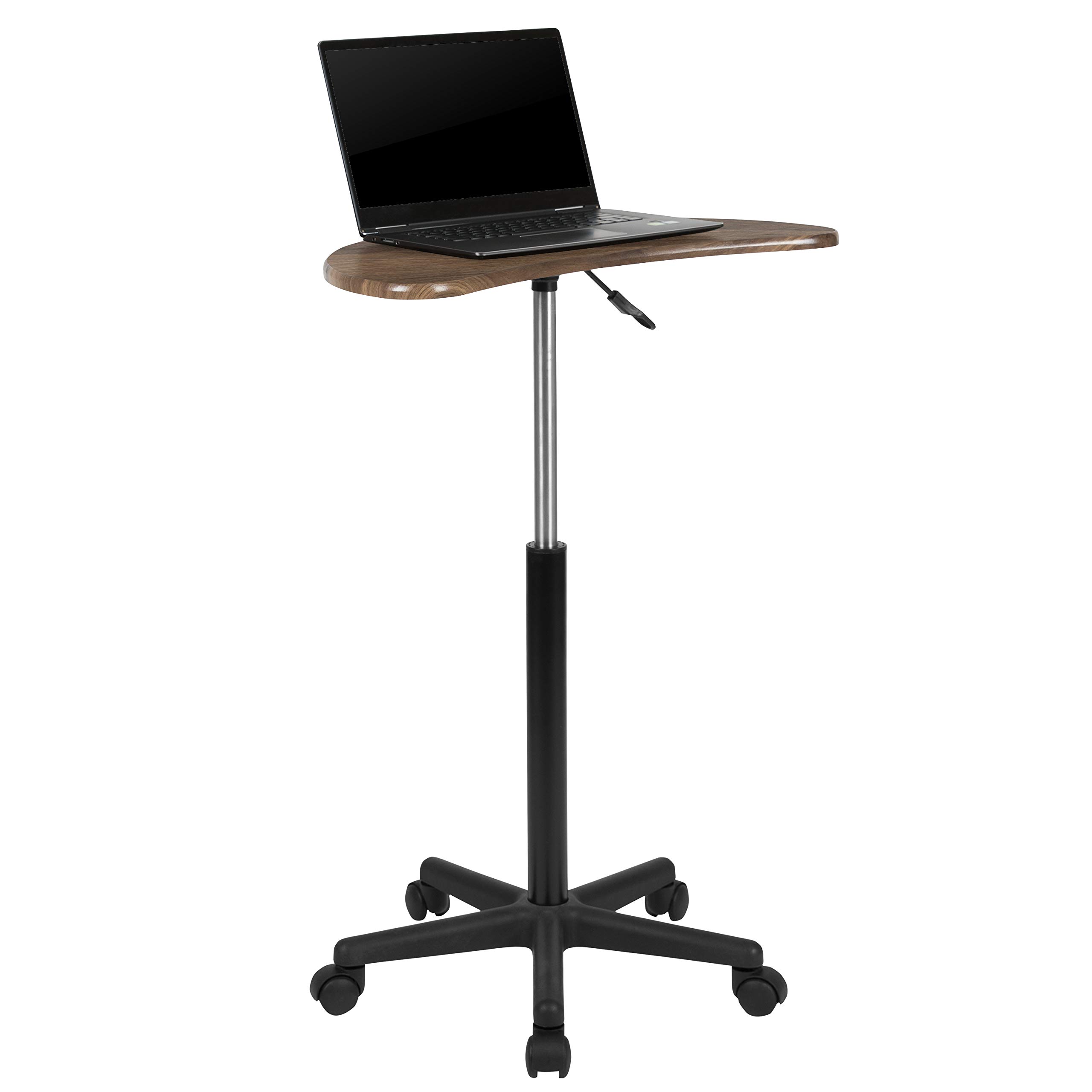 EMMA + OLIVER Rustic Walnut Adjustable Height Mobile Laptop Desk - Portable Rolling Standing Computer Workstation for Home Office & Small Spaces