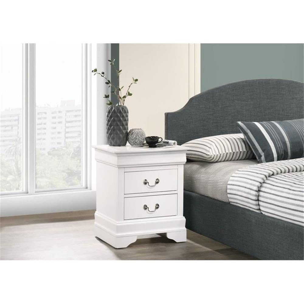 Glory Furniture Louis Phillipe White 2-Drawer Nightstand - Perfect for Bedroom, Guest Room, or Nursery Storage