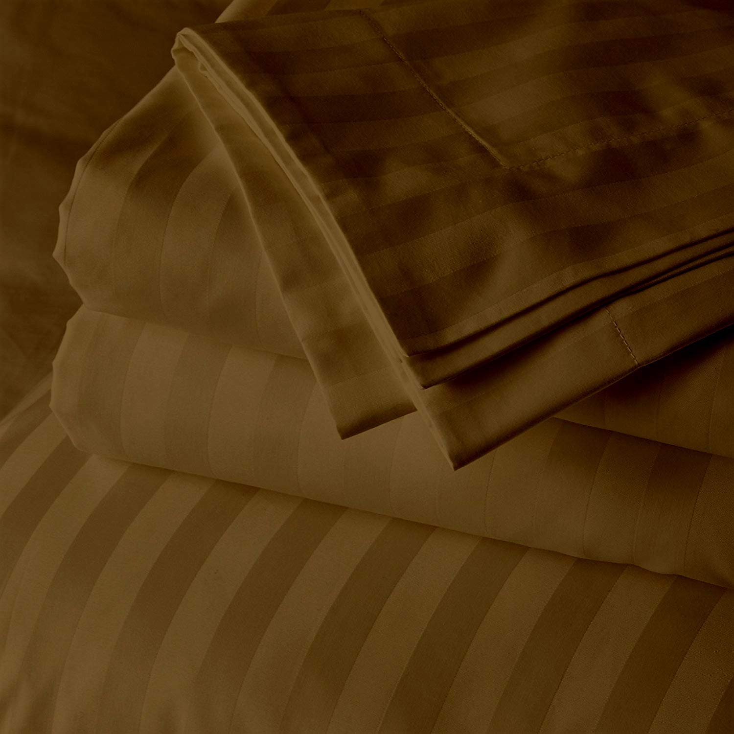 400 Thread Count 100% Cotton Sheet Set - Twin Size Taupe Stripe, 4-Piece Luxury Bedding with Long-Staple Combed Cotton, Breathable & Soft Sateen Weave for Deep Pocket Mattress (16