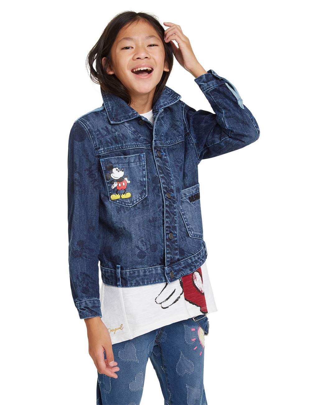 Desigual Girls' Mickey Mouse Print Coat - Winter Warm Jacket for Kids | Cute Cartoon Outerwear for School, Playdates & Holiday Outfits