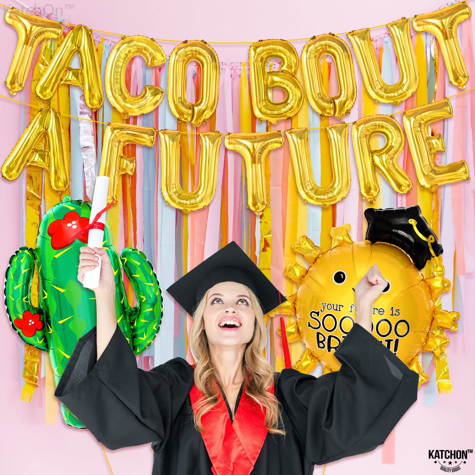 KatchOn Taco Bout a Future Balloons Set - 17-Pack Party Decorations with 29-Inch Cactus & Sun Balloons for Fiesta, Graduation 2025 Celebrations | Perfect for Grad Parties, Mexican-Themed Events & Backyard Decor