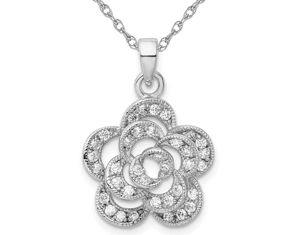 Sterling Silver Flower Pendant Necklace with Cubic Zirconia - Elegant Jewelry Gift for Women, Perfect for Weddings, Anniversaries & Special Occasions