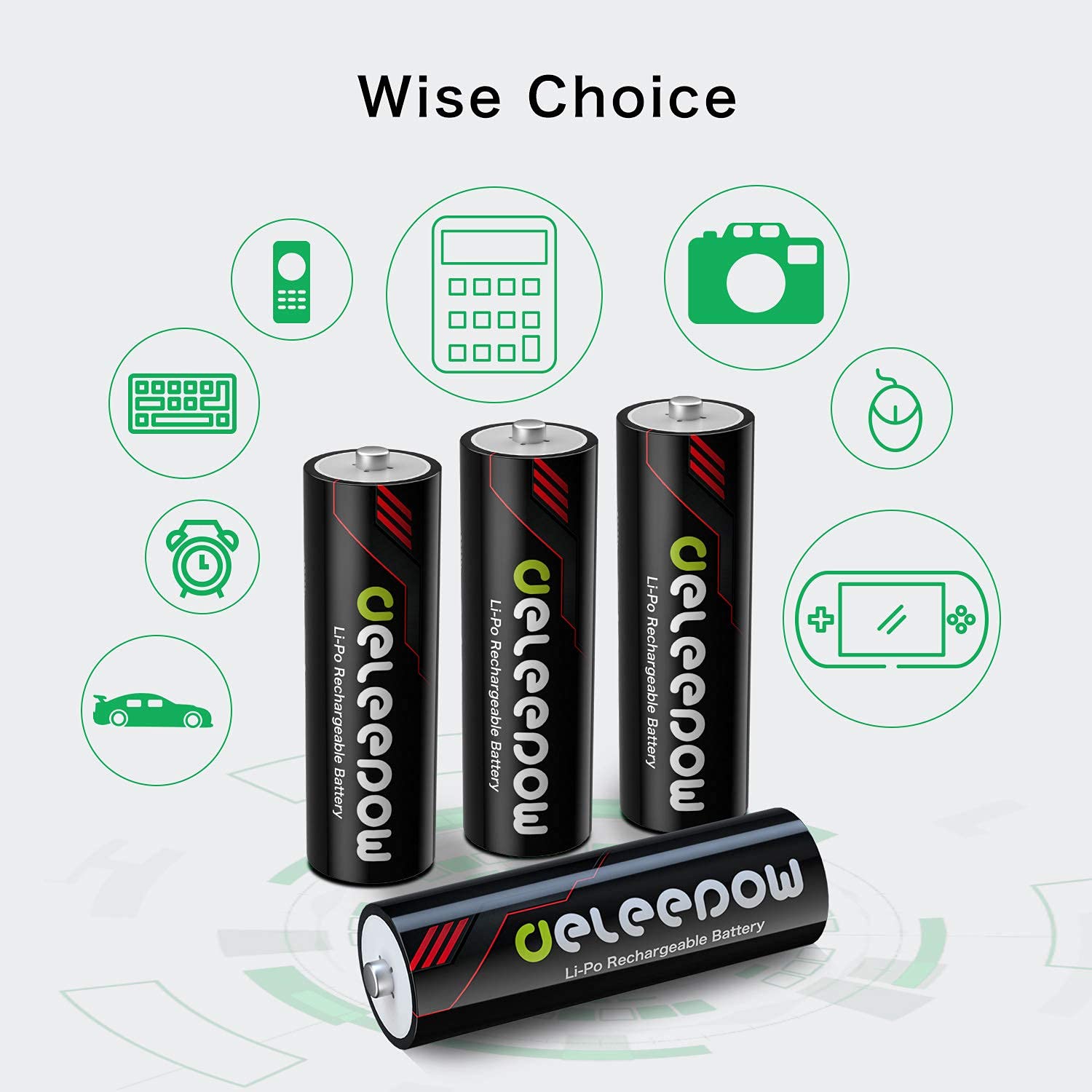 Deleepow Rechargeable AA Lithium Batteries 1.5V 3400mWh - 4 Pack with 1500 Cycles - Long Lasting Power for Cameras, Flashlights, Toys & Electronics