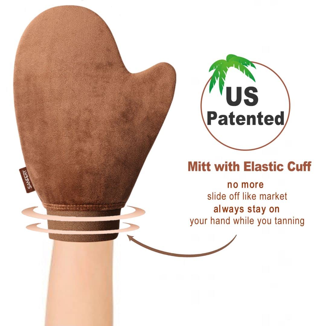 Sanfery 5-Pack Self Tanning Mitt Applicator Kit - Includes Tanning Gloves, Back Applicator, Mini Mitt & Exfoliating Brush for Flawless Fake Tan Application | Perfect for Body, Face & Hard-to-Reach Areas | At-Home Sunless Tanning Essentials