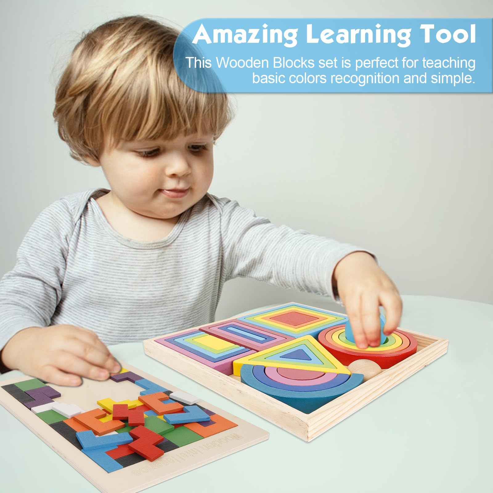 IKUKUER Wooden Rainbow Stacking Puzzle - Montessori Sensory Toys for Toddlers, Educational Building Blocks for Preschool Learning & Early Childhood Development - Perfect for Playtime, Classroom & Homeschool Activities