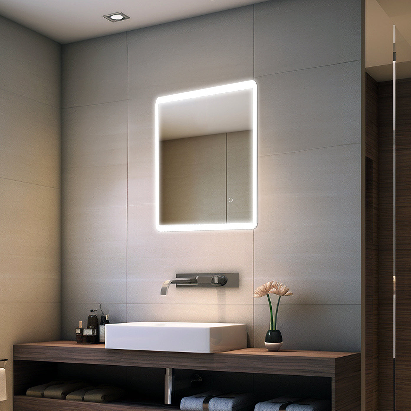 Pilsen LED Bathroom Mirror with Touch Dimmer & Anti-Fog Function - 4 Size Options for Vanity, Makeup & Shaving - Perfect for Modern Home & Spa Decor