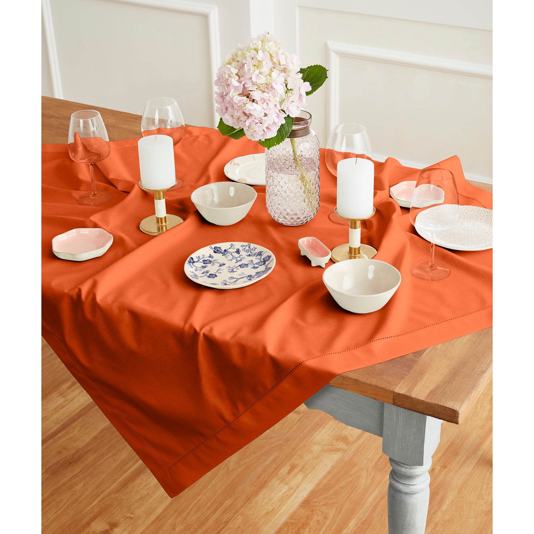 Premium Cotton Linen Hemstitch Table Throw - Elegant Decorative Table Runner for Dining Room, Wedding, Party & Home Decor