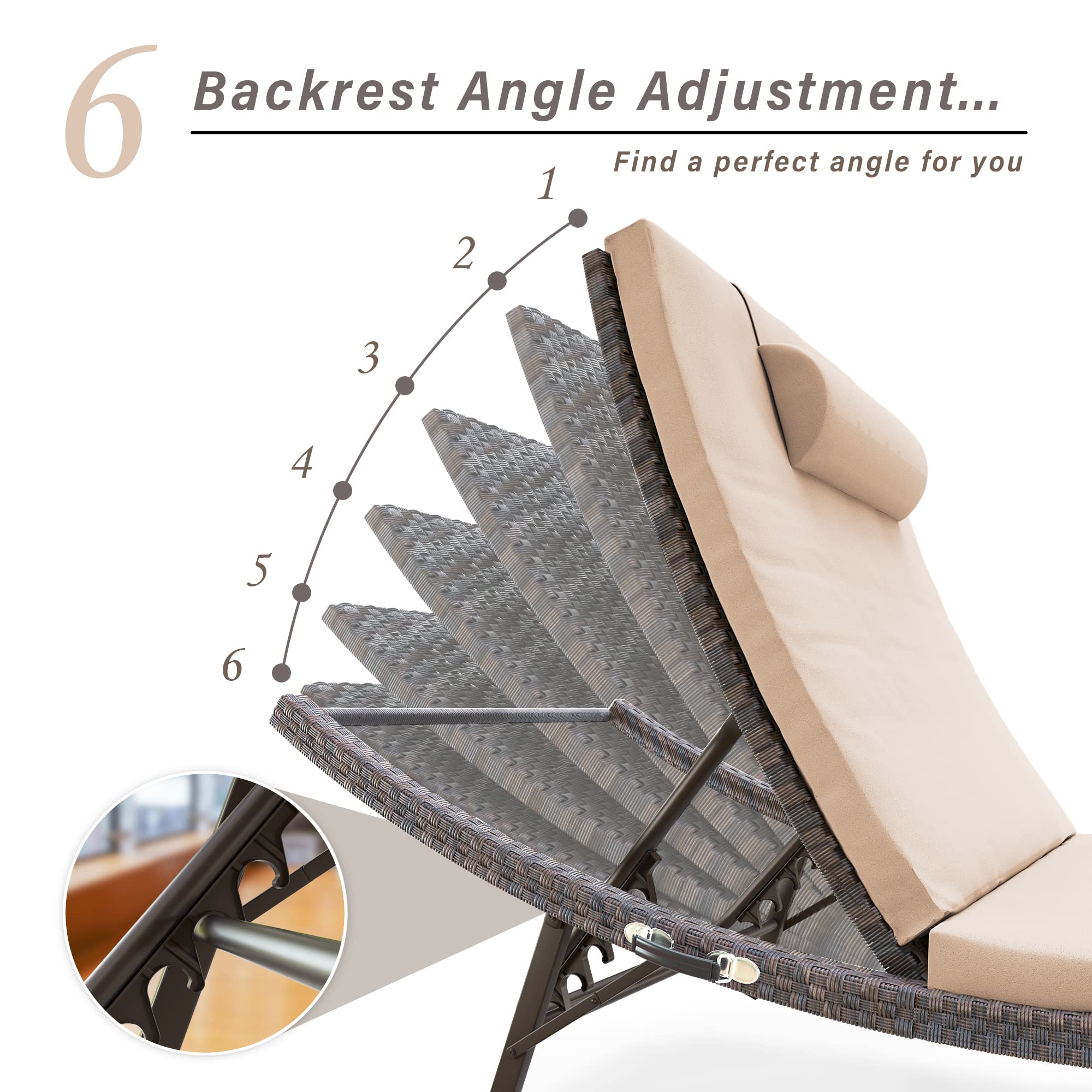 3-Piece Patio Chaise Lounge Set with Adjustable Rattan Backrest & Folding Table - Outdoor Furniture for Beach, Poolside, Backyard, Porch & Garden Relaxation