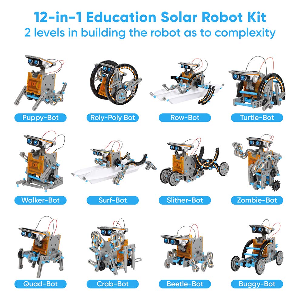 STEM Solar Robot Kit for Kids Ages 8-13 - Build 12 Different Science Robots with Solar Power - Educational Engineering Toy for School Projects, Birthday Gifts & STEM Learning Activities