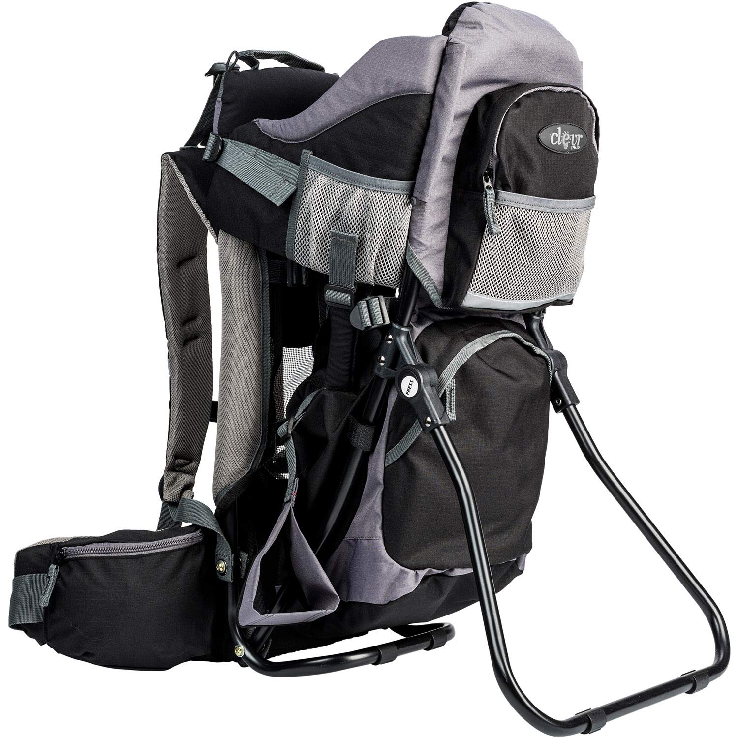 ClevrPlus Canyonero Baby Backpack Carrier for Hiking & Camping - Adjustable Toddler Child Carrier with Stand & Sun Shade Visor (Black) - Perfect for Outdoor Adventures, Family Trips & Hands-Free Parenting