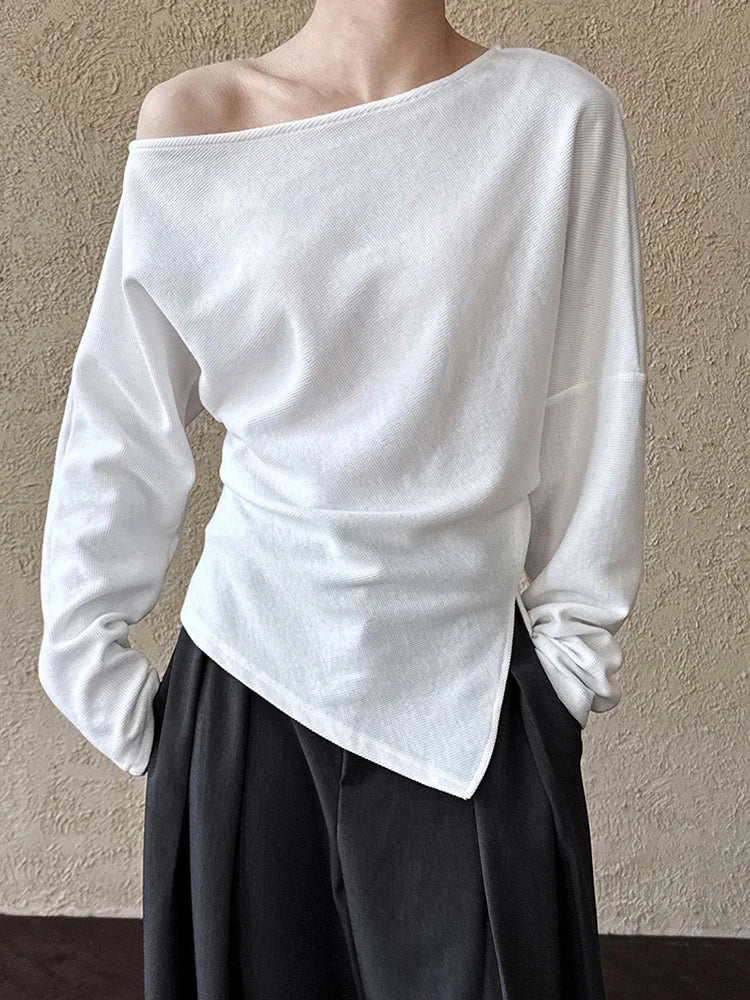 Black Pleated Sweatshirt for Women - Oversized Drop Shoulder Long Sleeve Pullover with Asymmetrical Collar | Trendy 2025 Fall Fashion | Perfect for Casual Outings, Layering & Streetwear Style