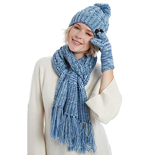 Cozy Fleece Lined Cable Knit Beanie Hat, Scarf & Gloves Set for Women & Men - Winter Warm Accessories for Skiing, Snowboarding & Outdoor Activities