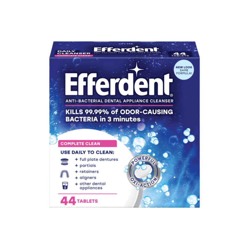 Efferdent Retainer & Denture Cleaner Tablets - Complete Clean, 44 Count (Pack of 3) | Fast-Acting Denture & Retainer Cleaning Tablets for Fresh Breath & Stain Removal | Perfect for Daily Use at Home or Travel