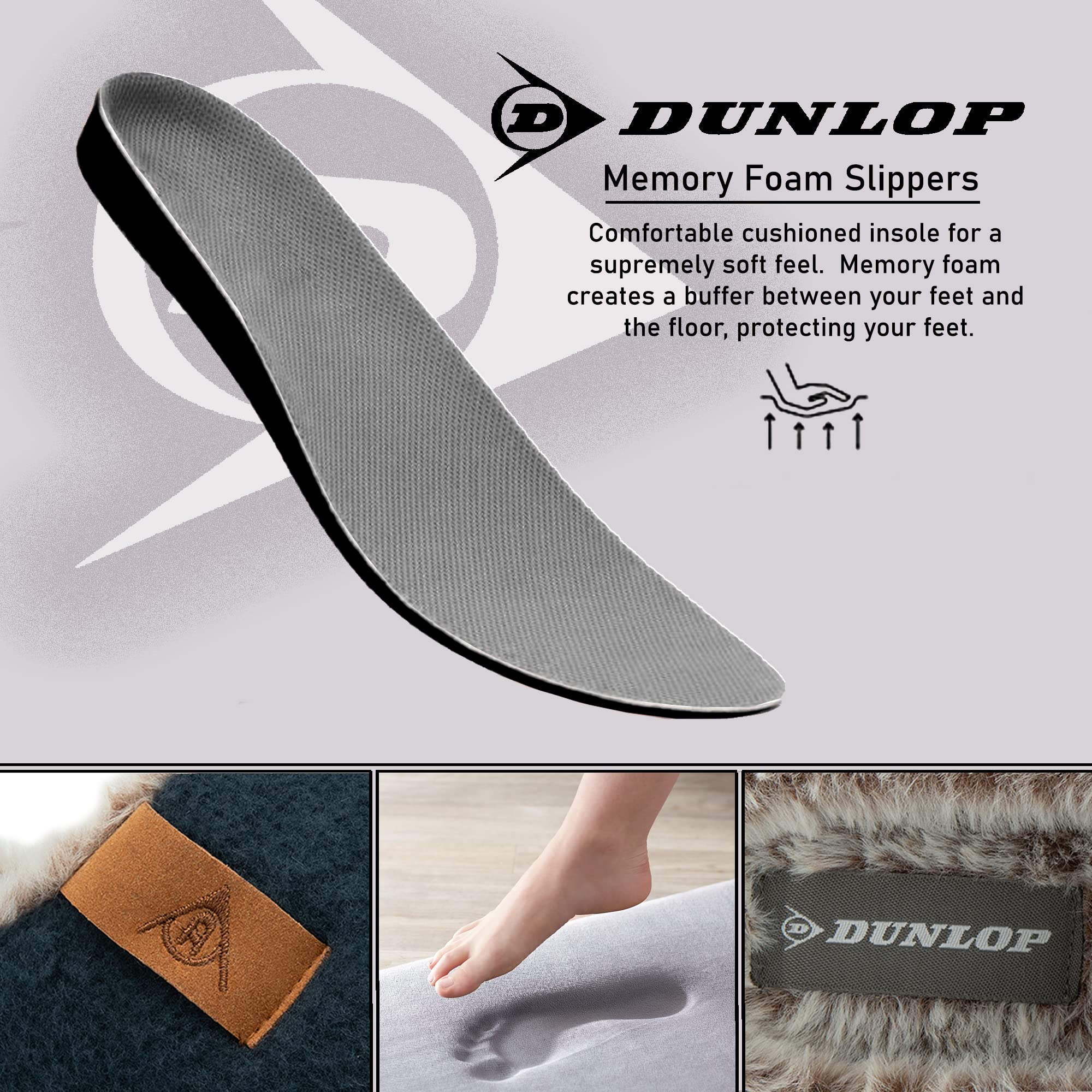 DUNLOP Men's Slip-On Felt Mule Slippers - Ultra Soft Faux Fur Lined Memory Foam House Shoes for Indoor Comfort (Sizes 7-12) - Perfect for Relaxing at Home, Lounging & Cold Weather Wear