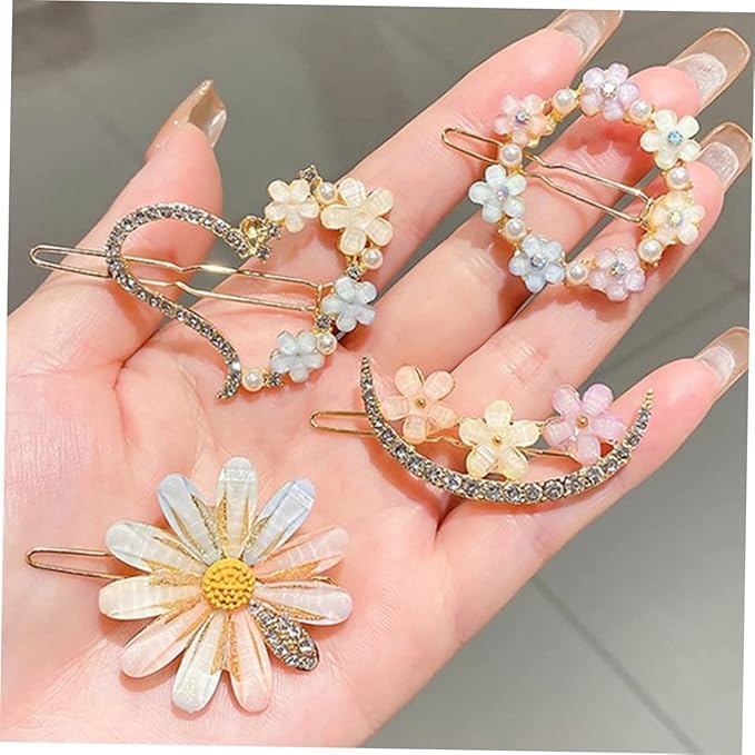 Korean Hair Clips for Women & Girls - Bling Rhinestone Pearl Resin Acrylic Hair Accessories Set | Bobby Pins & Hair Slides for Kids, Teens & Adults | Perfect for Weddings, Parties & Daily Styling