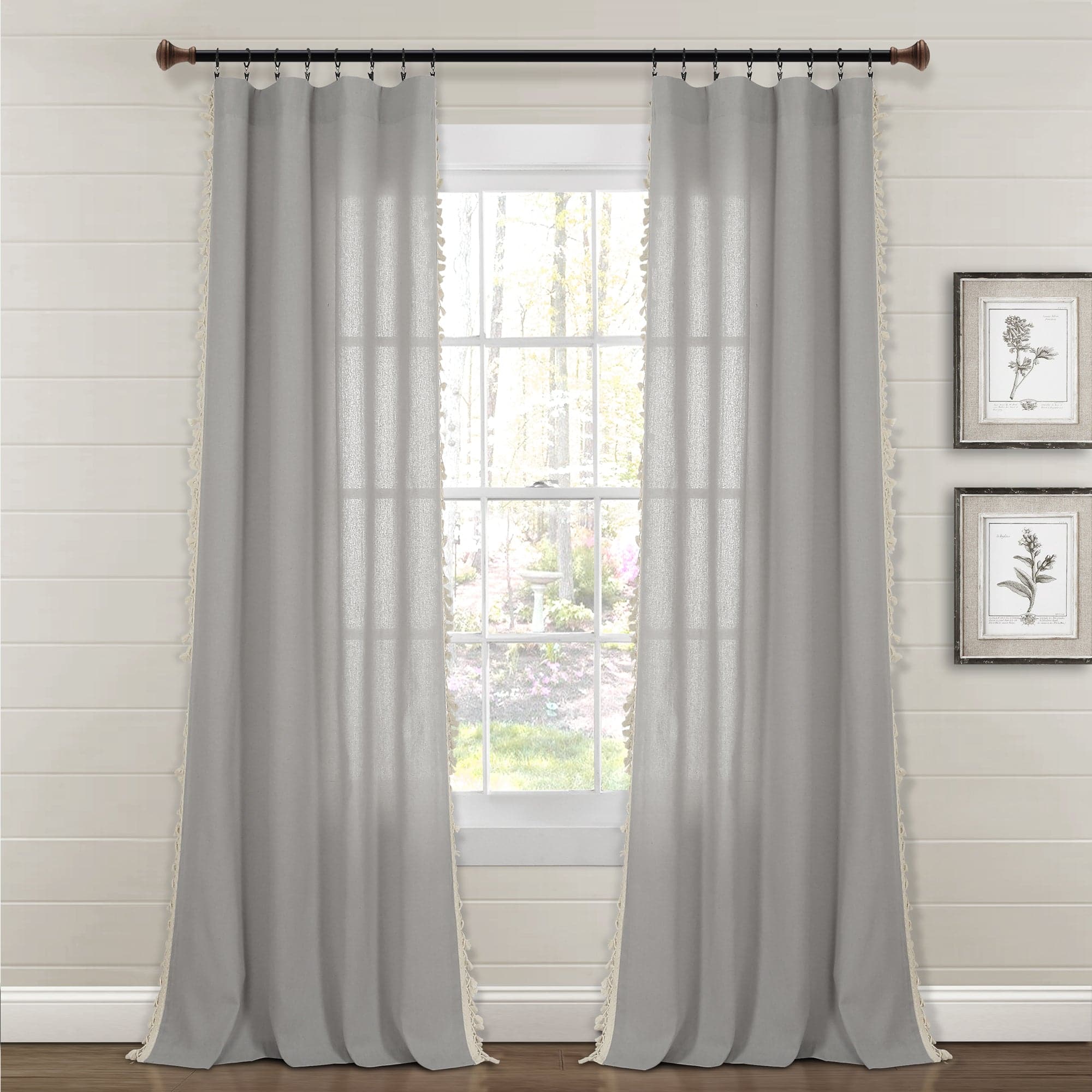 Elegant Faux Linen Tassel Window Curtain Panel - Light Filtering Sheer Drapes for Living Room & Bedroom - Home Decor Blackout Curtains with Decorative Tassels
