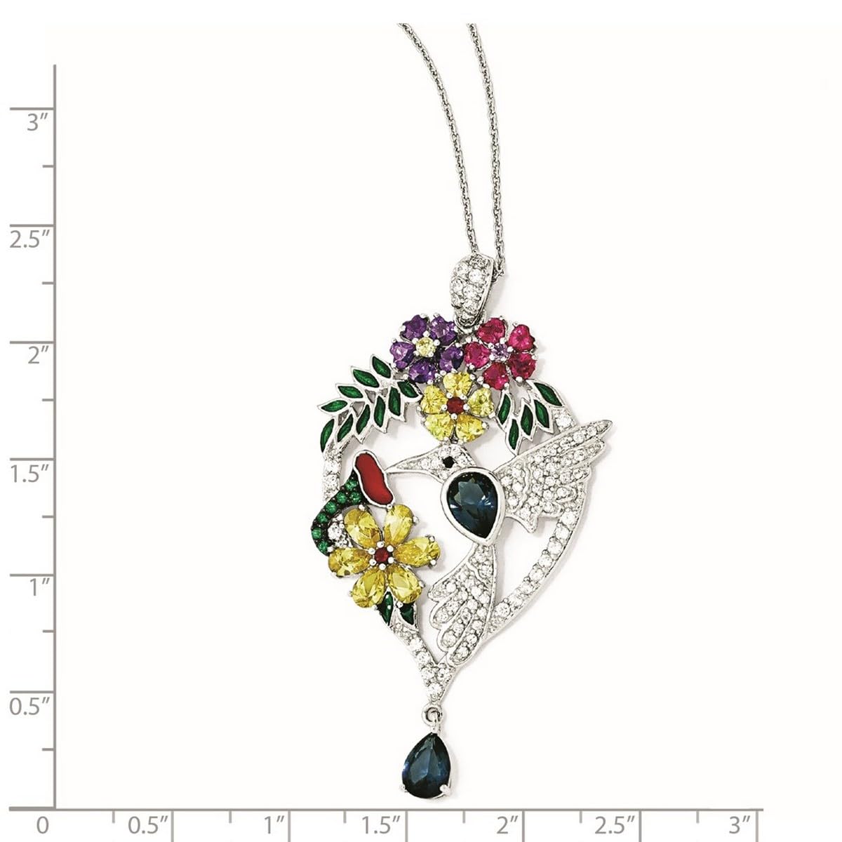 925 Sterling Silver Hummingbird Pendant Necklace with Lobster Clasp, Enamel & Cubic Zirconia - 18