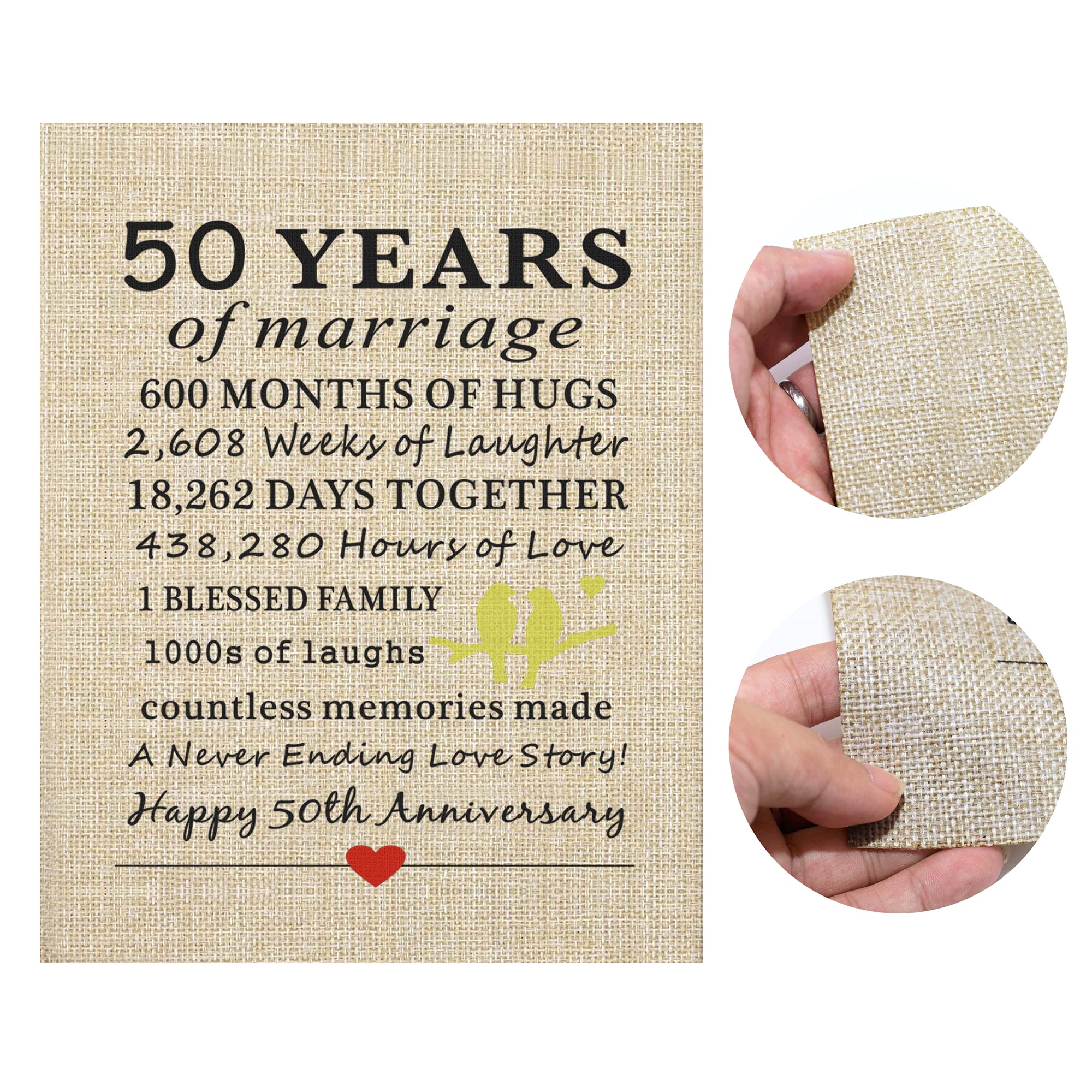 Corfara 50th Wedding Anniversary Burlap Print - Golden Anniversary Gift for Parents & Grandparents - Framed Decor for Couples' 50 Years of Marriage Celebration - Perfect for Home, Office & Anniversary Party Decorations