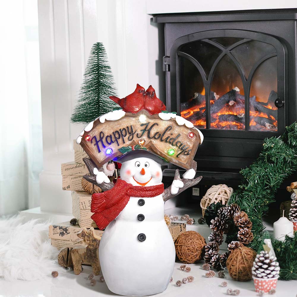 Christmas Figurine with LED Lights - Santa or Snowman Decor for Holiday Home, Office, and Outdoor Decorations | Perfect for Christmas Tree, Mantel, and Yard Displays
