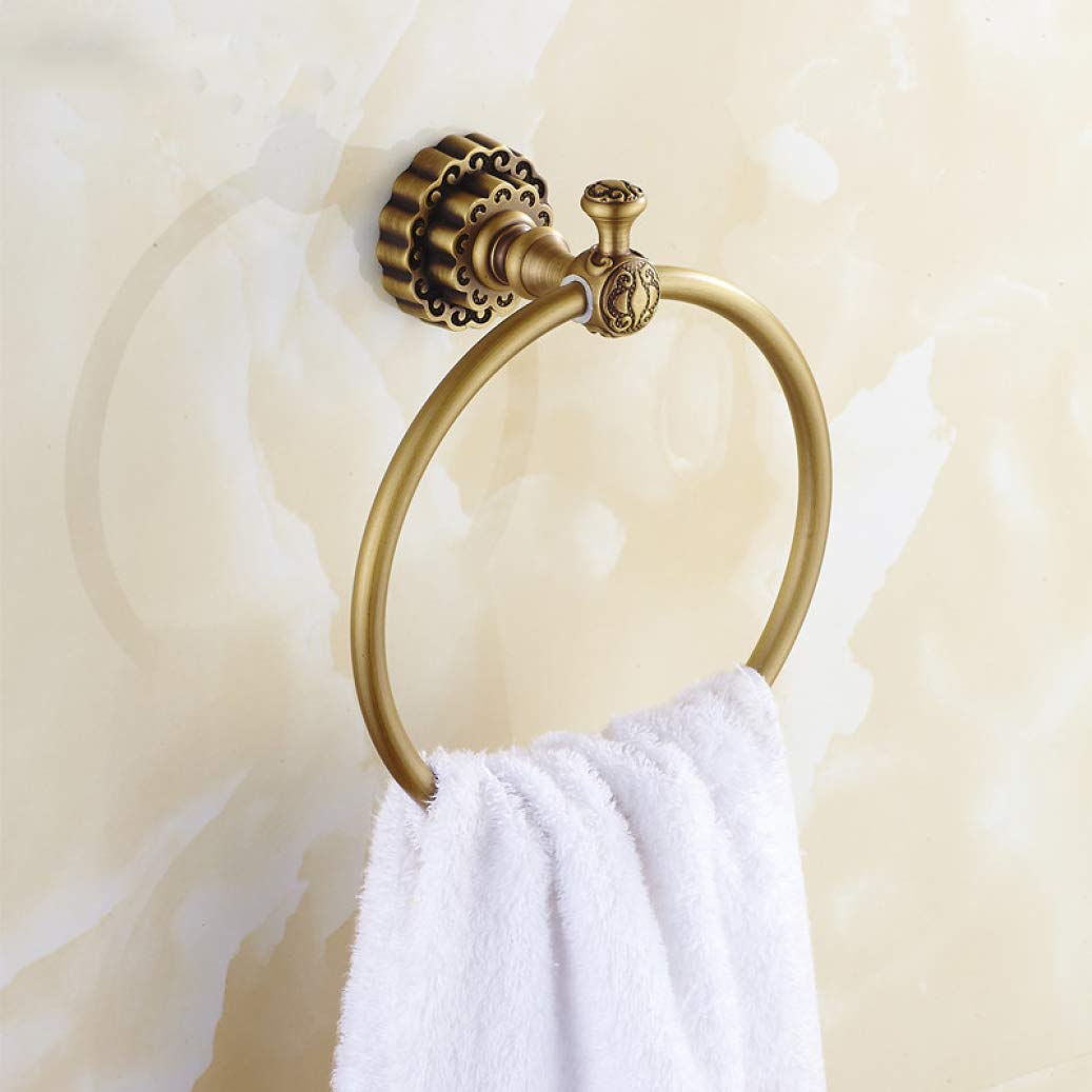 Antique Brass Wall Mounted Towel Ring Holder - Vintage Style Bathroom & Kitchen Towel Rack for Hand Towels - Perfect for Farmhouse, Rustic, or Traditional Home Decor