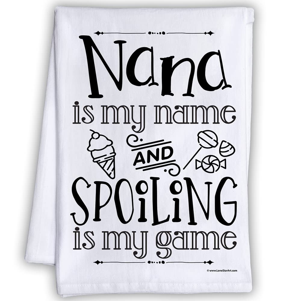 Funny Kitchen Tea Towels with Sayings - 'Nana is My Name and Spoiling is My Game' Decorative Dish Towels - Cute Multi-Use Kitchen Towels for Grandmas & Grandmothers - Perfect Housewarming Gift for Cooking, Baking & Kitchen Decor