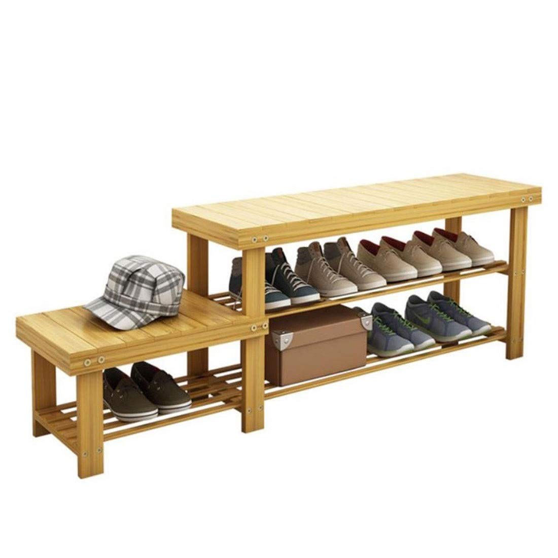 2-Tier Bamboo Shoe Bench - Wooden Shoe Storage Shelf for Boots, High Heels & Sneakers - Space Saving Entryway Organizer (125cm) - Perfect for Hallway, Closet & Bedroom Organization