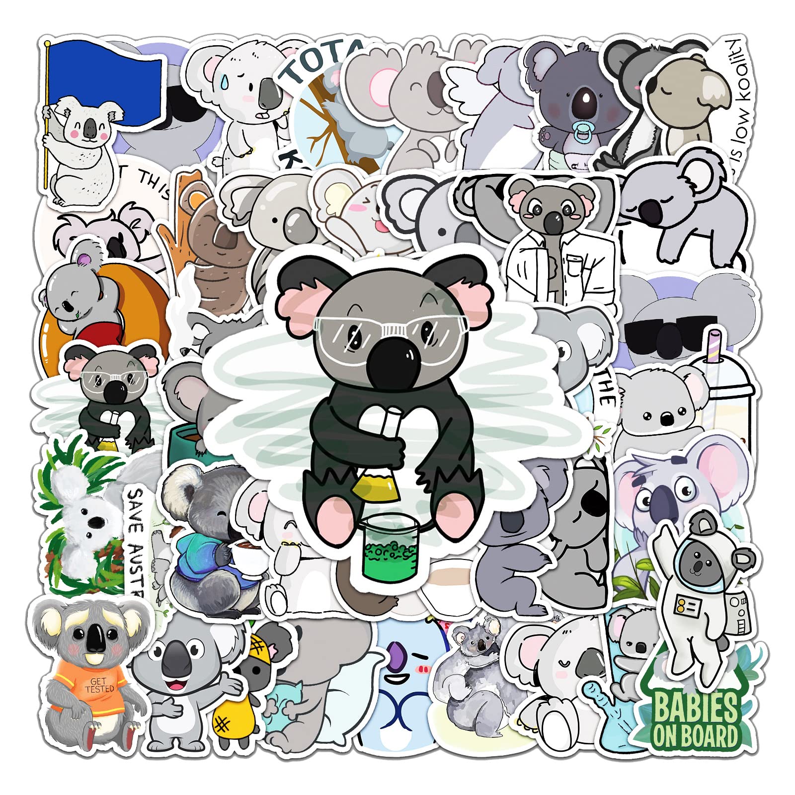 50Pcs Cute Koala Stickers - Waterproof Vinyl Decals for Water Bottles, Journals, Scrapbooks, Laptops, Skateboards & Phone Cases - Perfect for DIY Crafts, Planner Decorations & Gift Giving for Kids, Teens & Adults - Great for School, Office & Home Decoration Projects