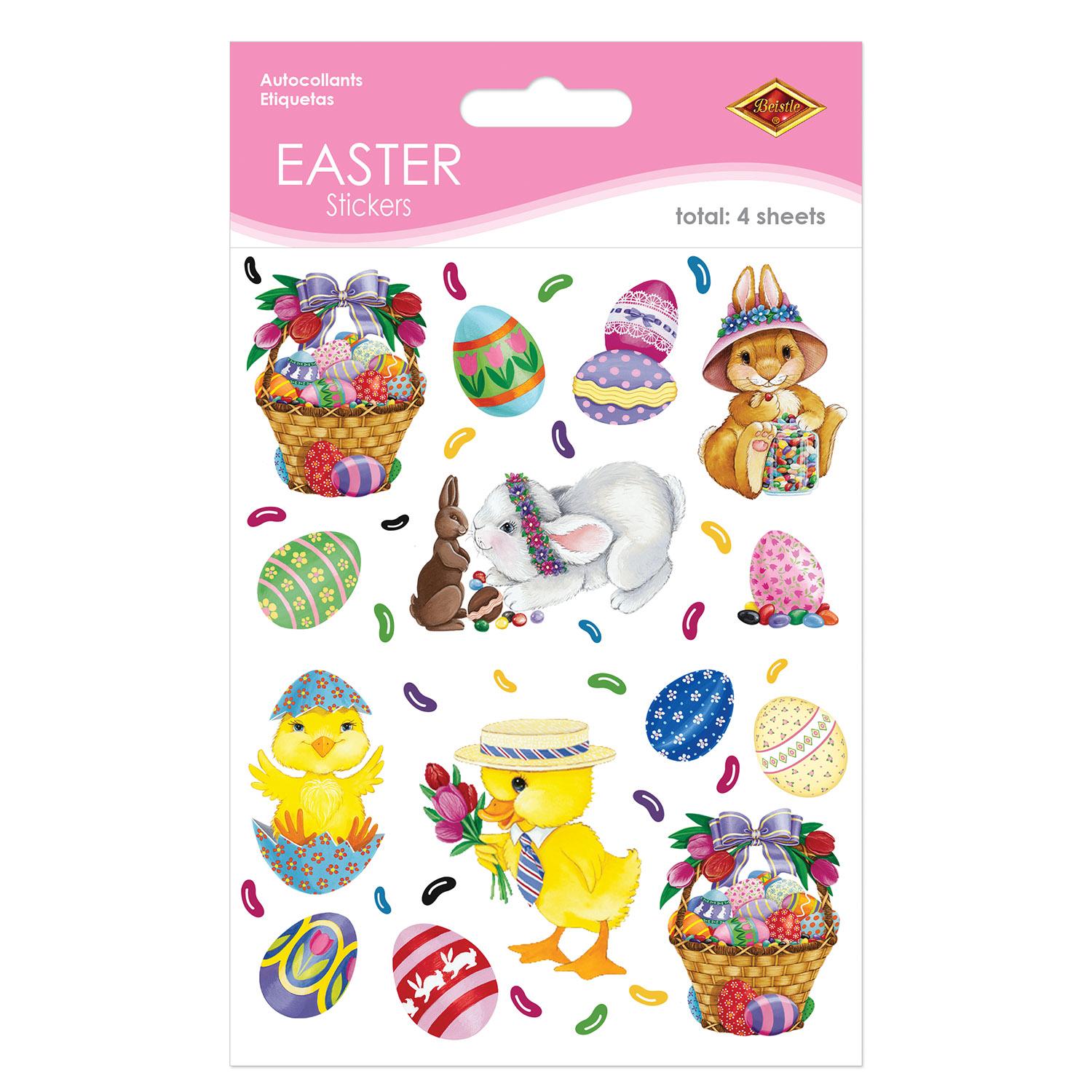 12 Pack Easter Bunny Basket & Egg Stickers - 4 Sheets per Pack - DIY Easter Decorations, Party Favors, Scrapbooking & Gift Wrapping Supplies