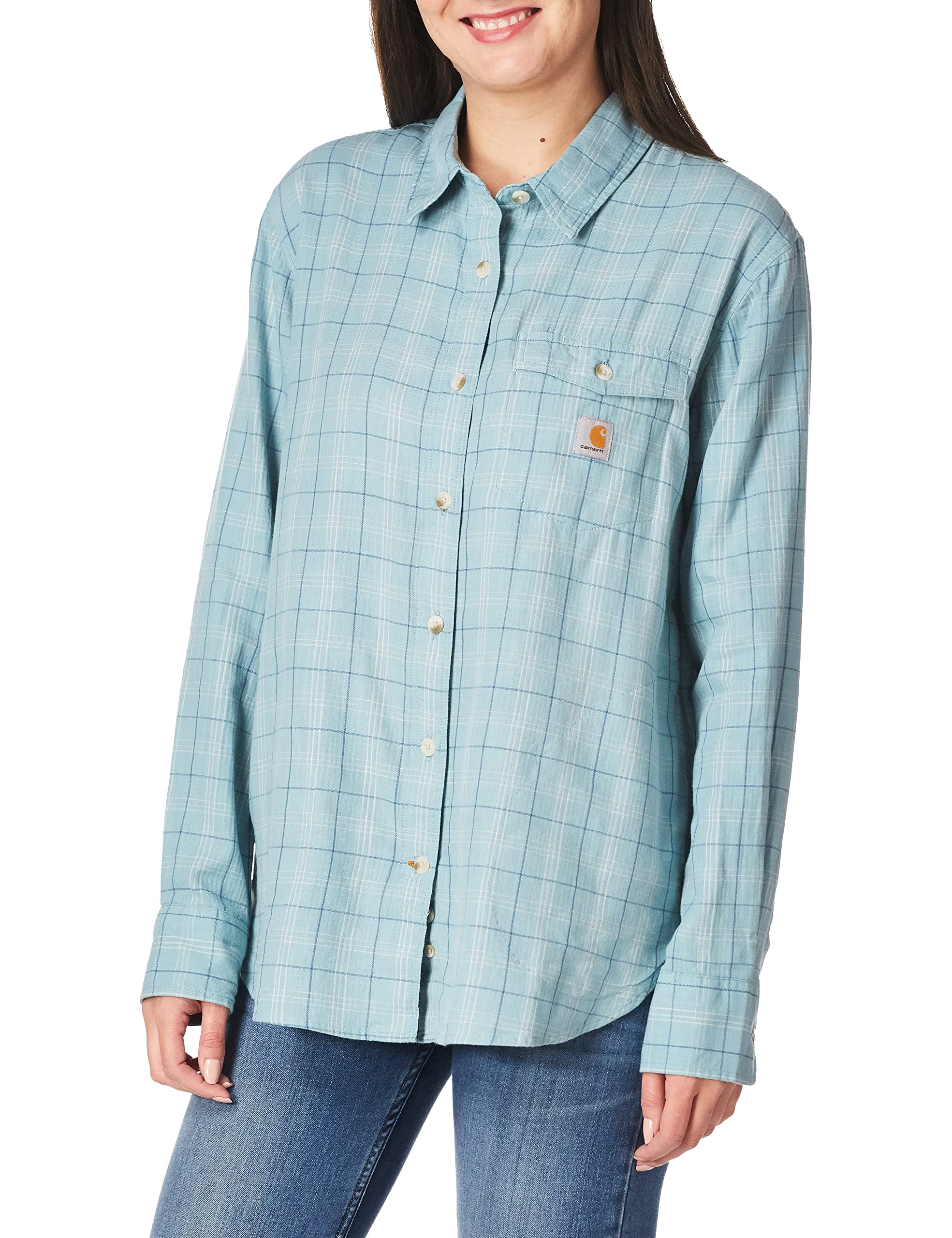 Carhartt Women's Loose Fit Lightweight Plaid Flannel Shirt - Comfortable Casual Button-Up for Outdoor Work, Hiking & Everyday Wear