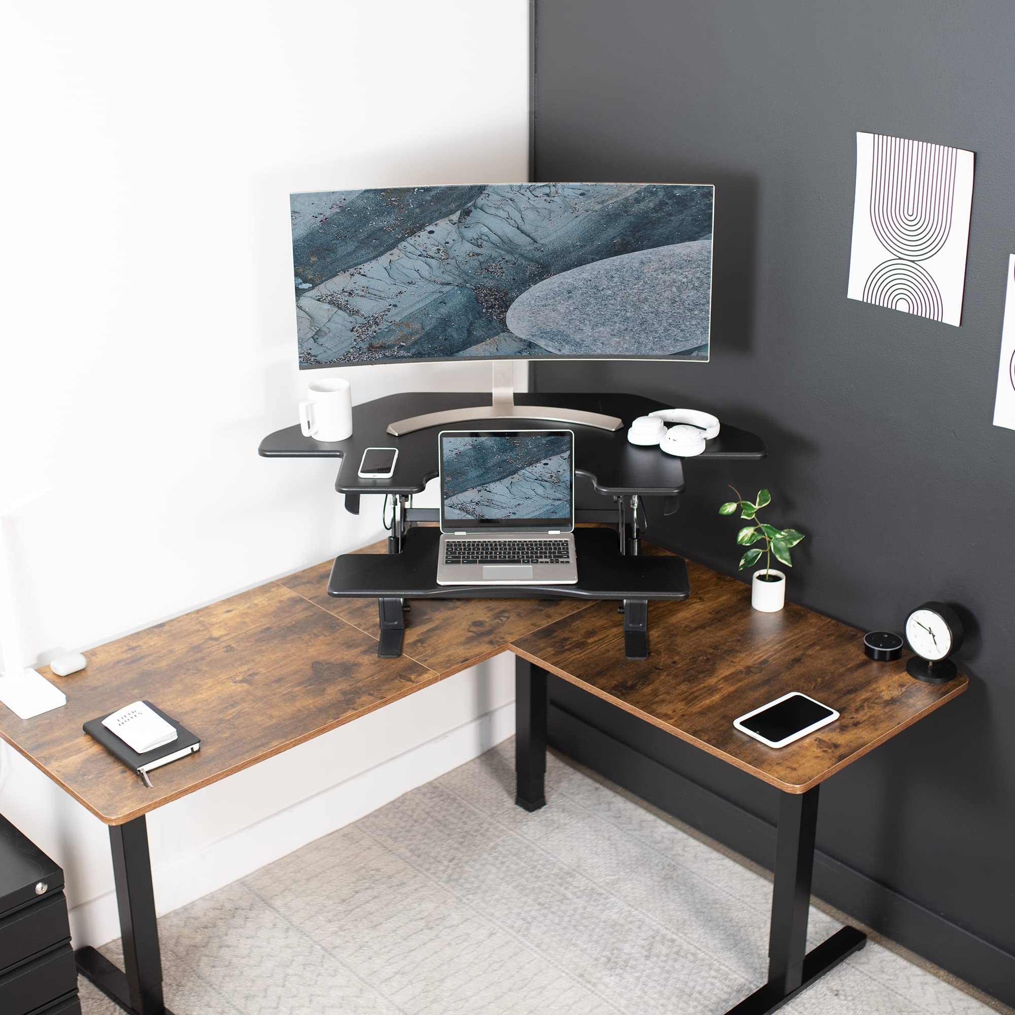 VIVO V Series 43 Inch Adjustable Standing Desk Converter - Black (DESK-V000VC) | Quick Sit to Stand Workstation for Dual Monitors | Perfect for Home Office, Gaming & Workspace Ergonomics