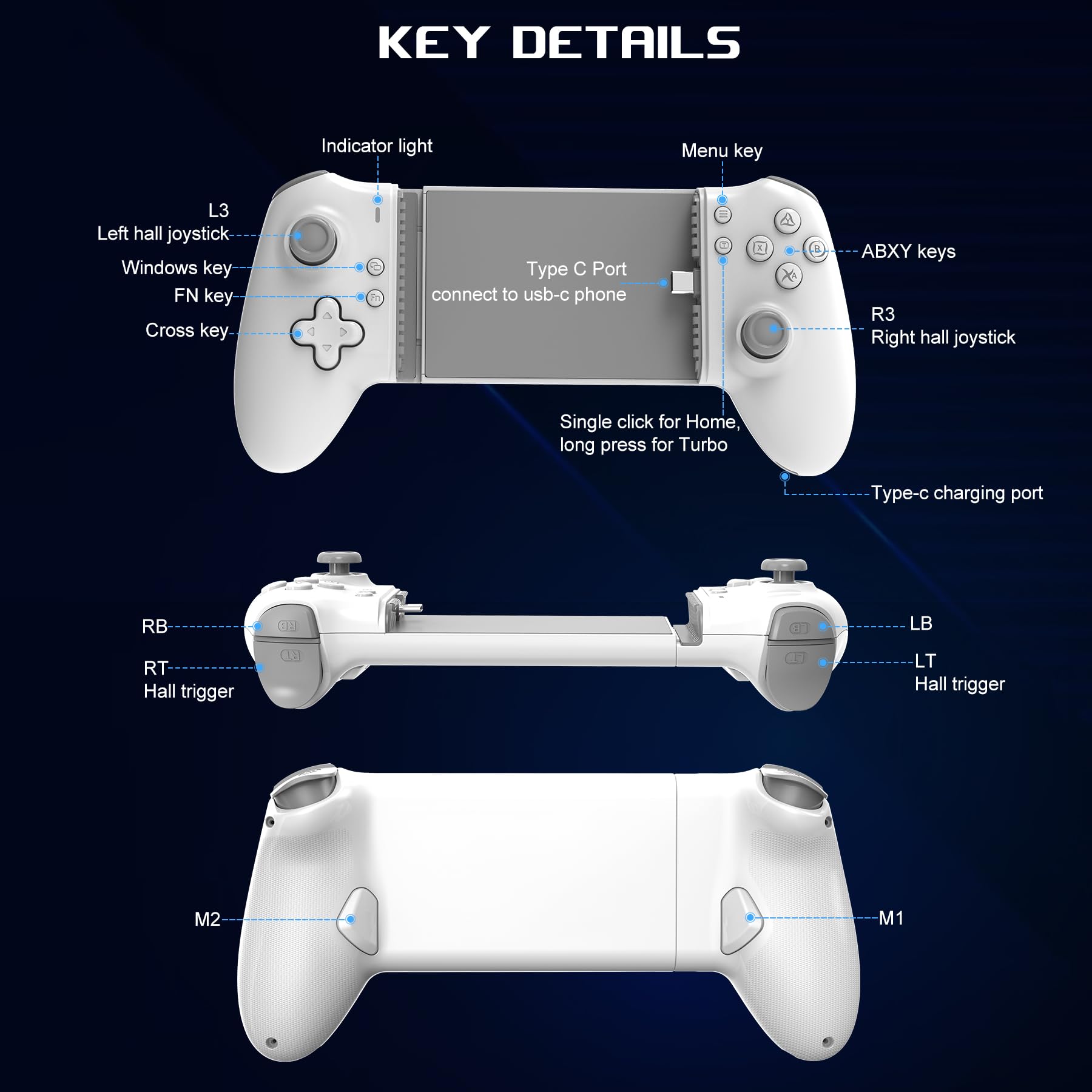 arVin USB C Mobile Gaming Controller for iPhone 16/15 & Android - Hall Effect Joysticks, Turbo & Back Keys | Plug & Play for PS5/PS4/Xbox/PC, Cloud Gaming & Emulators | Perfect for Mobile Gaming, Remote Play & Competitive Esports