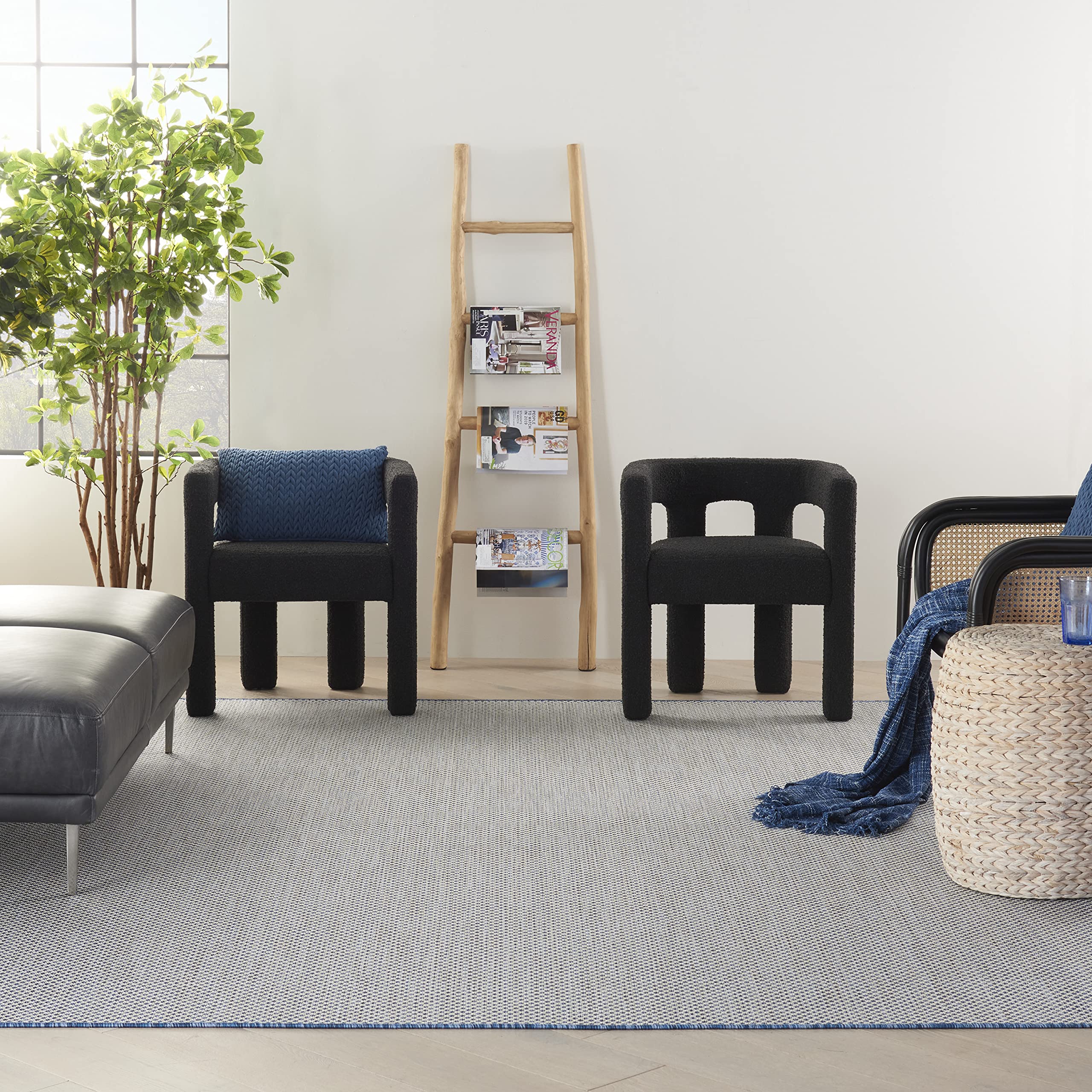 Nourison Courtyard 8' x 10' Indoor/Outdoor Area Rug - Ivory Blue Geometric Design, Easy to Clean, Non-Shedding - Perfect for Bedroom, Living Room, Dining Room, Deck, Patio & Backyard (8x10) | Durable & Stylish Home Decor for All Seasons
