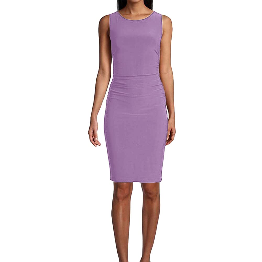 Women's Sleeveless Shirred Waist Dress - Pure Color Summer Casual Sundress for Beach, Vacation & Date Night