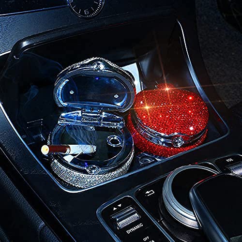 **Portable Smell-Proof Crystal Diamond Car Ashtray with Lid & Light – Bling Pink Auto Accessories for Women – Ideal for Car, Home, and Office (Silver)**    *(Perfect for Travel, Road Trips, and Smoke-Free Spaces – Stylish & Functional Gift for Car Lovers!)*