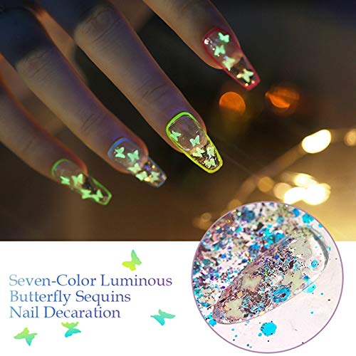 Anjetan Glitter Nail Art Sequins - Luminous Star & Butterfly Nail Decorations for DIY Manicure, Nail Art Flakes for Professional Salon & Home Use - Perfect for Parties, Weddings, and Special Occasions