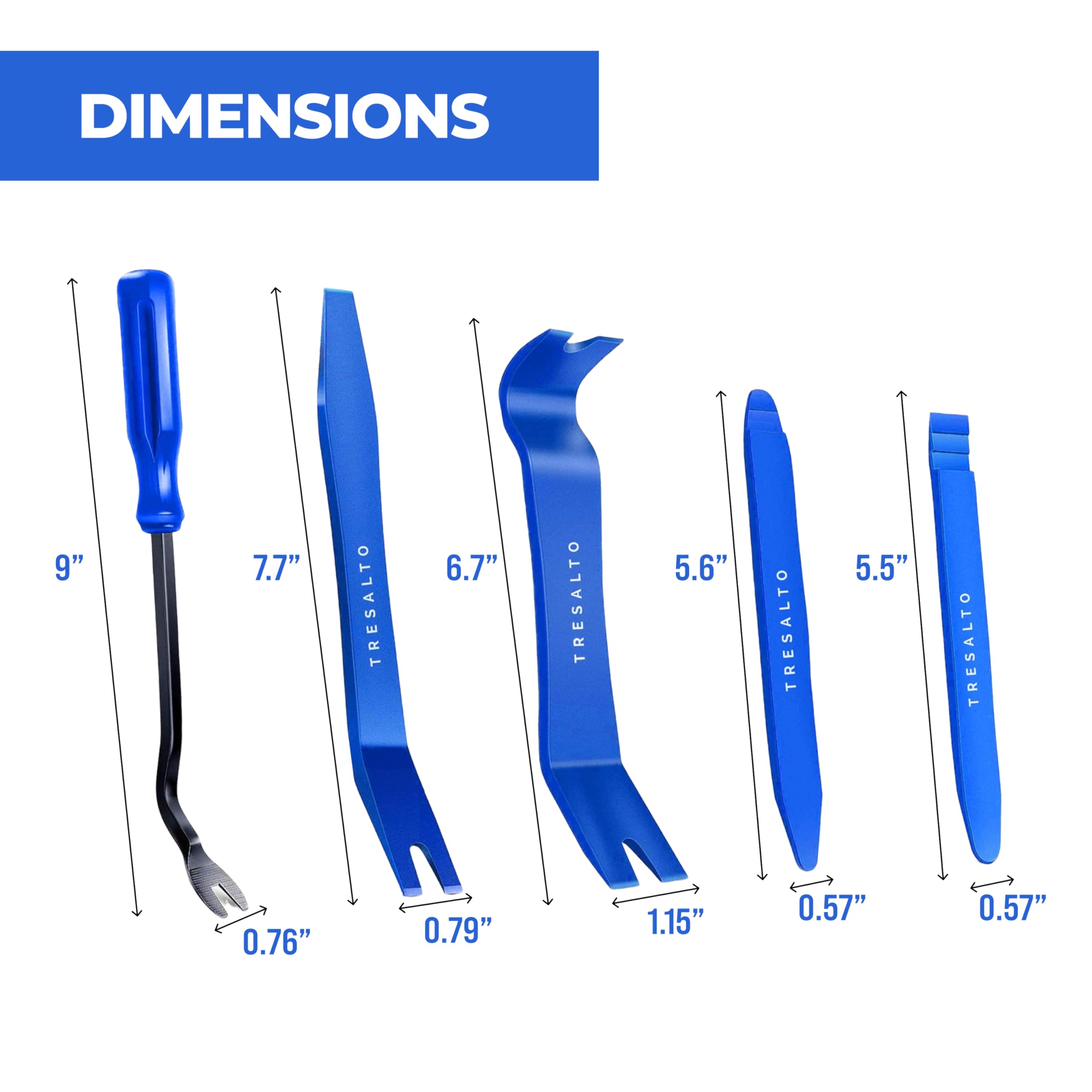 5-Piece Auto Trim Removal Tool Kit - No Scratch Pry Tools for Car Panel & Dashboard Removal - Includes Door Panel Tool, Push Rivets & Car Clips - Essential for Interior Trim Work - Blue - Perfect for DIY Car Repair, Detailing & Auto Interior Maintenance
