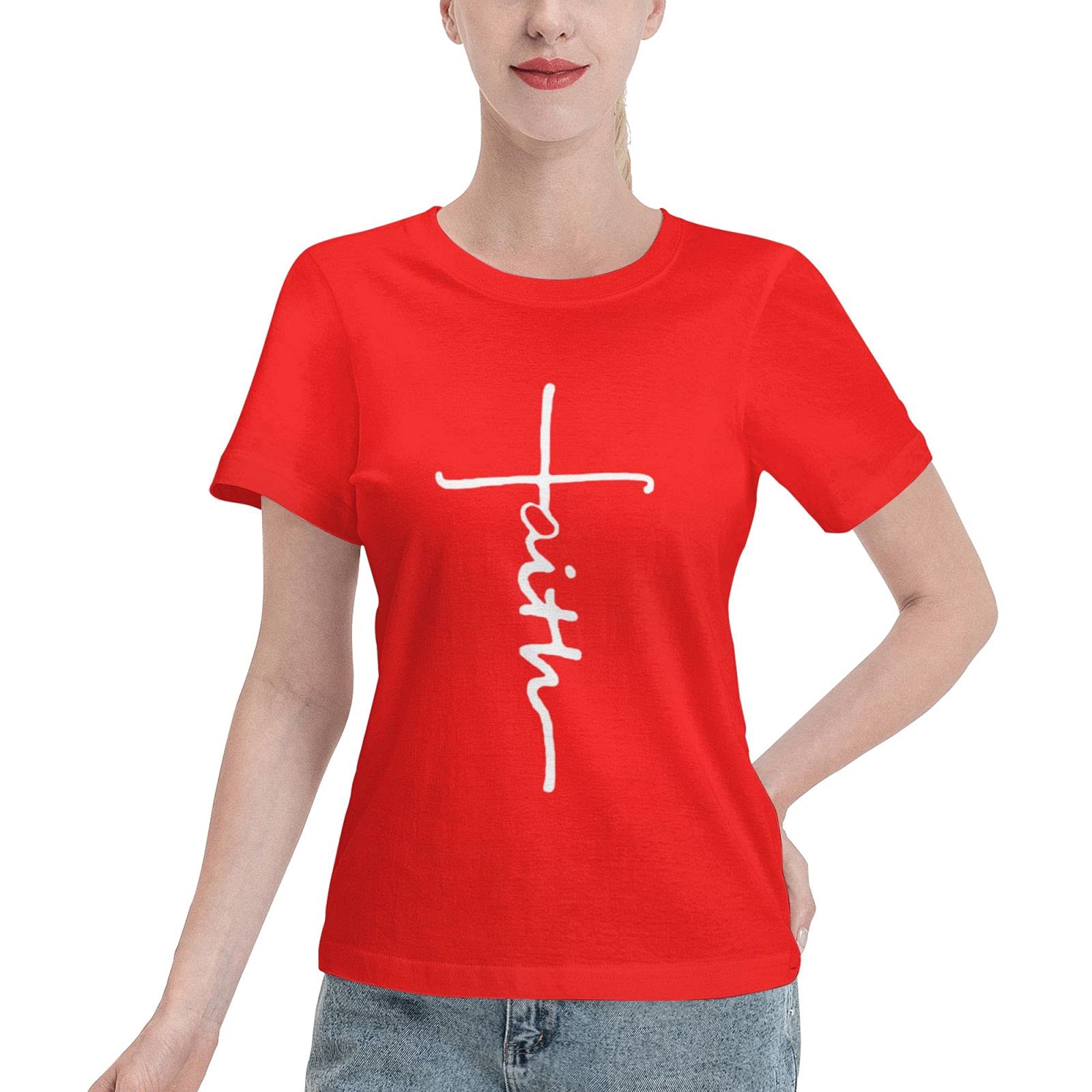 Faith Cross T-Shirt for Women - Religious Christian Jesus Tee with Short Sleeve & Crew Neck | Church, Bible Study & Worship Apparel