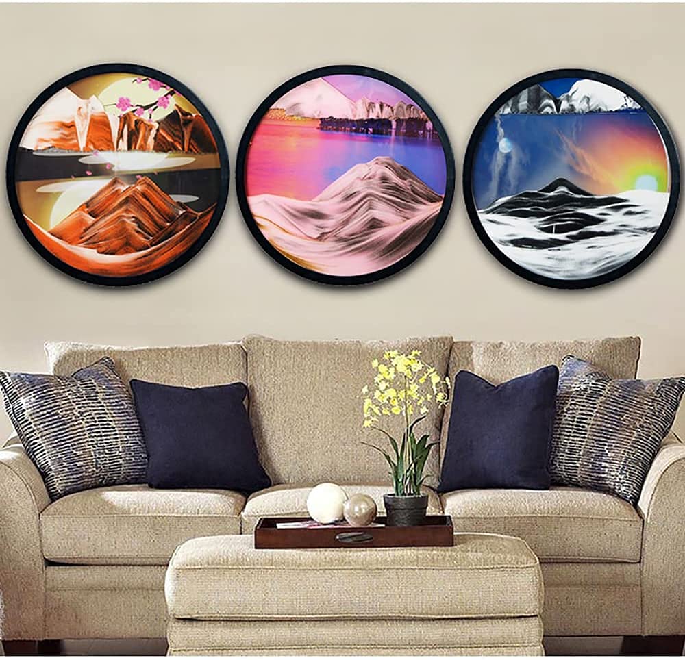 XIW Moving Sand Art Picture - 3D Deep Sea Sandscape in Motion, Round Glass Sand Painting for Wall Decor, Office, Bedroom & Hotel | Unique Home & Office Décor, Stress Relief & Meditation Gift