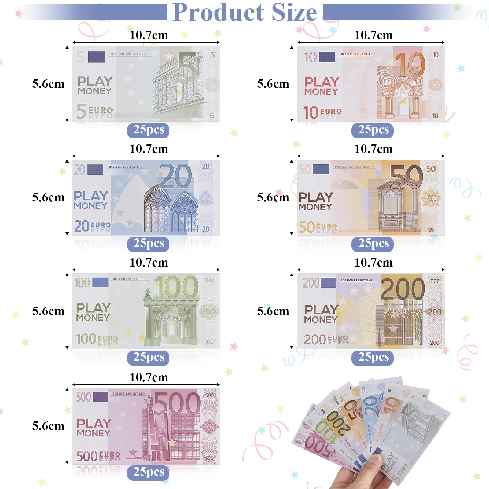 Efuturetime 175-Piece Prop Money Set - Fake Euro Bills for Kids, Learning, Games, DIY, Cosplay & Parties | Realistic Play Money for Pretend Play, Magic Tricks & Themed Events